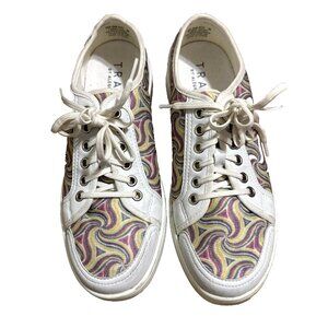 TRAQ by ALEGRIA White Pink Yellow Blue Swirls Walking Shoes EUR 39 or US 9